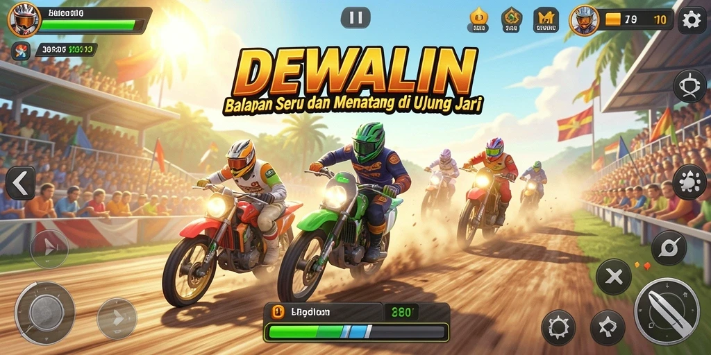 Screenshot gameplay DEWALIN menunjukkan aksi balapan yang mendebarkan.