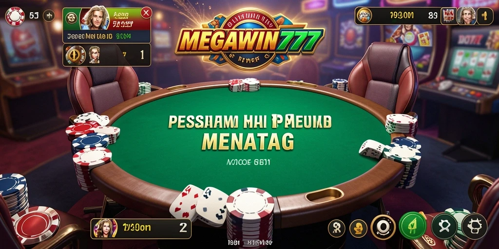 Screenshot permainan MEGAWIN777 yang menunjukkan momen seru di meja Poker.