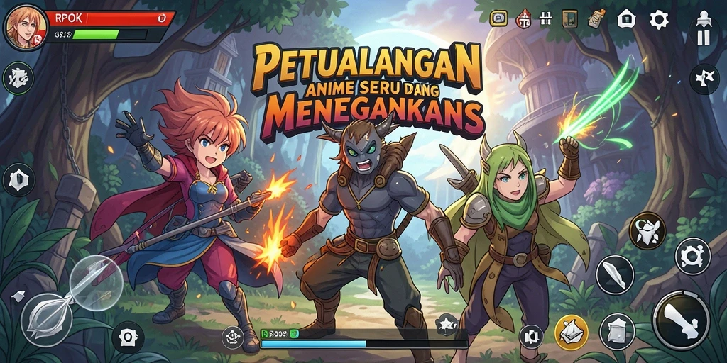 Screenshot menampilkan aksi seru dalam game RPOK dengan karakter anime.